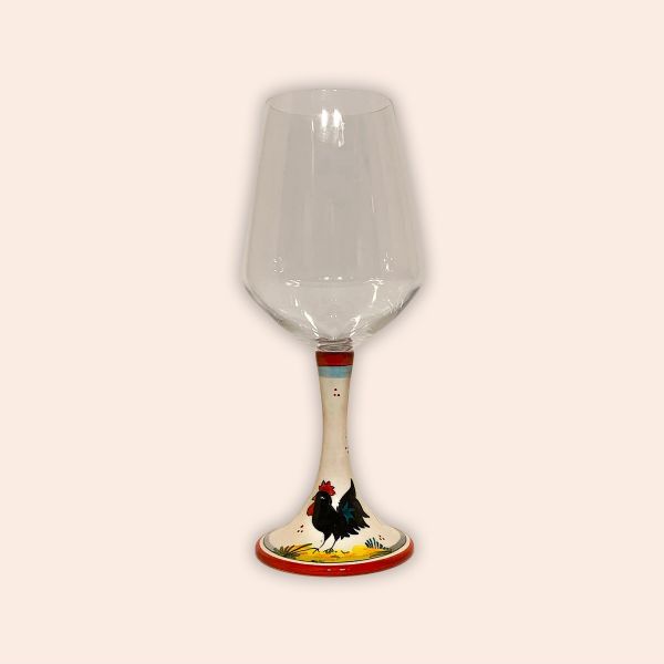 ELEGANT LEAD-FREE CRYSTAL GLASS WITH CERAMIC STEM. DESIGN: TUSCAN ROOSTER, cm.23h